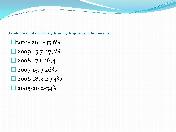 Production of electricity from hydropower in Roumania � 2010 - 20, 4 -33, 6%