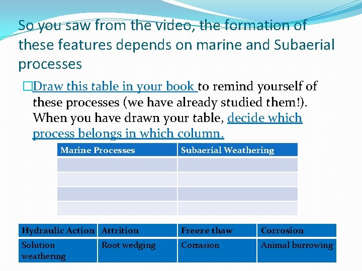 So you saw from the video, the formation of these features depends on marine