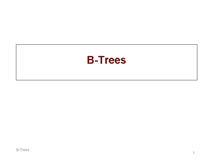 B-Trees 1 