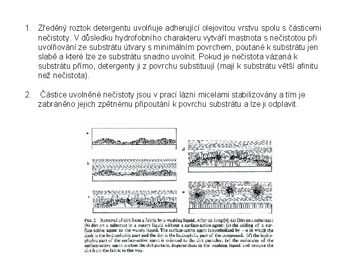 1. Zředěný roztok detergentu uvolňuje adherující olejovitou vrstvu spolu s částicemi nečistoty. V důsledku