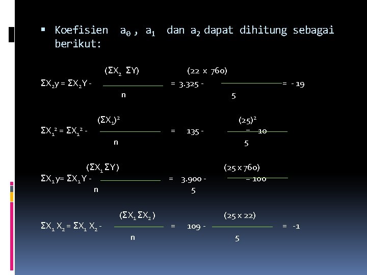  Koefisien a 0 , a 1 dan a 2 dapat dihitung sebagai berikut: