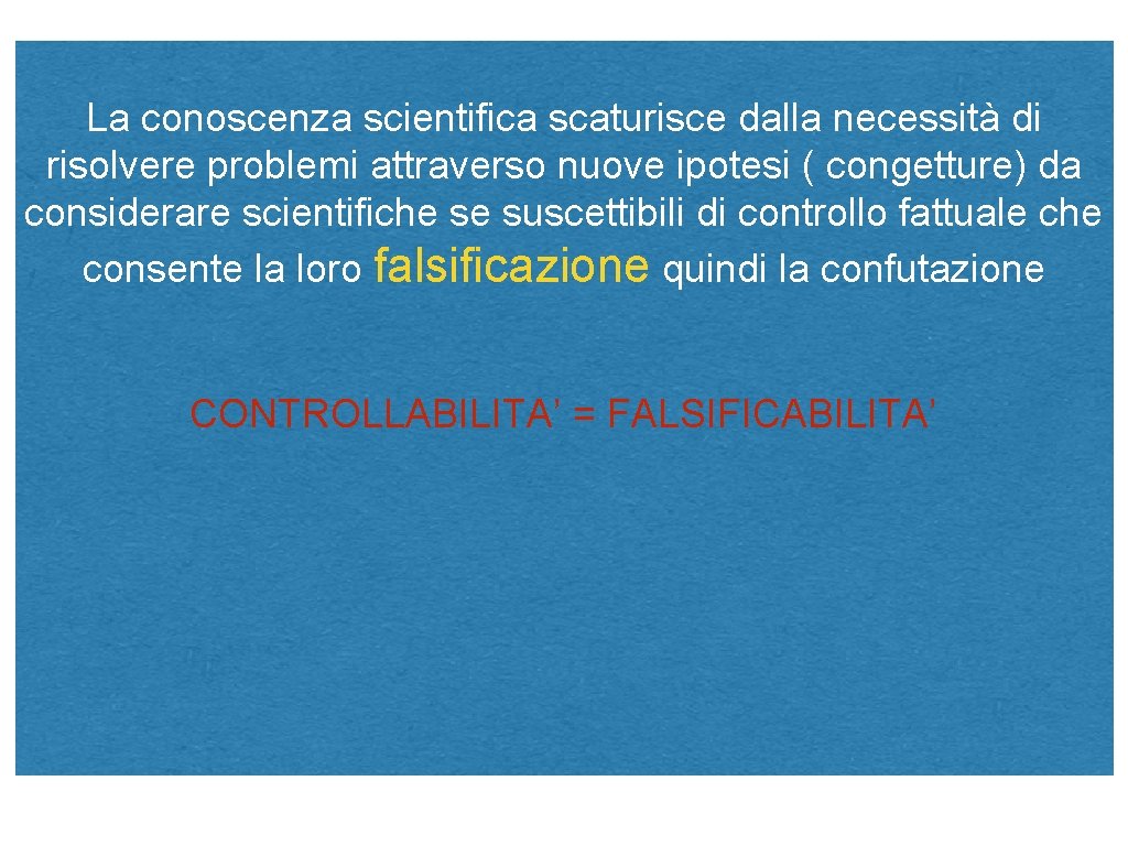 La conoscenza scientifica scaturisce dalla necessità di risolvere problemi attraverso nuove ipotesi ( congetture)