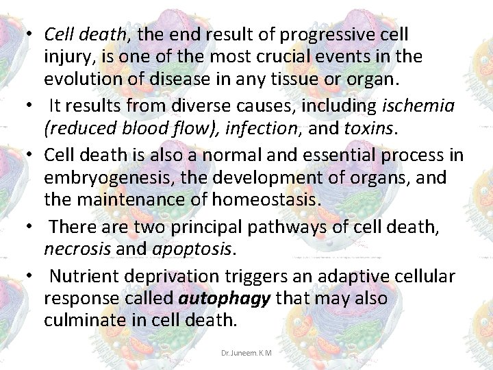 • Cell death, the end result of progressive cell injury, is one of • Cell death, the end result of progressive cell injury, is one of