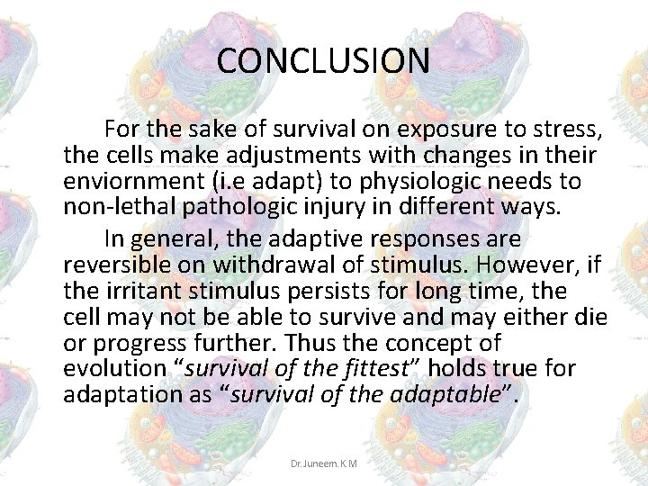 CONCLUSION For the sake of survival on exposure to stress, the cells make adjustments CONCLUSION For the sake of survival on exposure to stress, the cells make adjustments