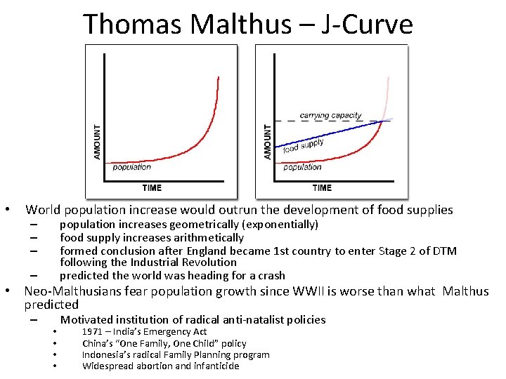 Thomas Malthus – J-Curve • World population increase would outrun the development of food