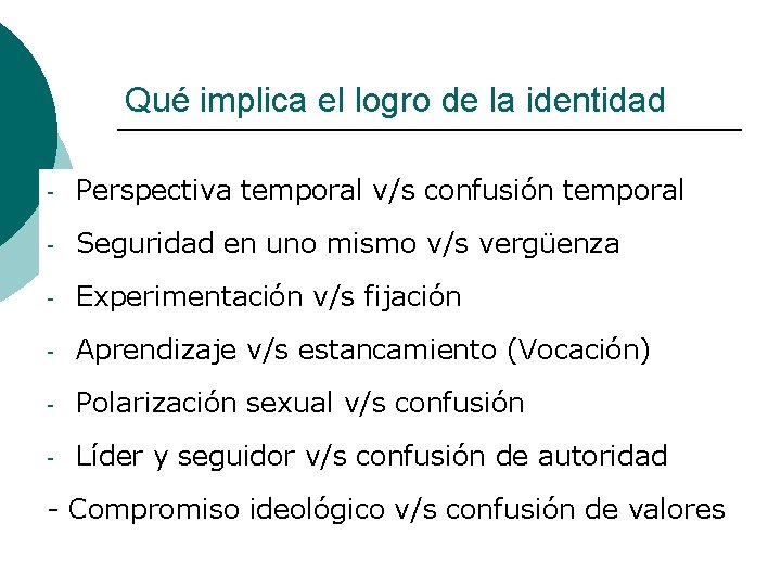 Qué implica el logro de la identidad - Perspectiva temporal v/s confusión temporal - Qué implica el logro de la identidad - Perspectiva temporal v/s confusión temporal -