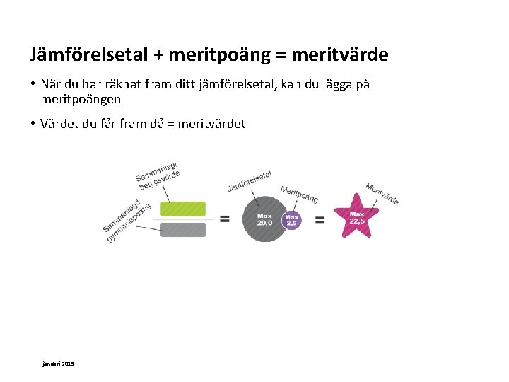 Jämförelsetal + meritpoäng = meritvärde • När du har räknat fram ditt jämförelsetal, kan