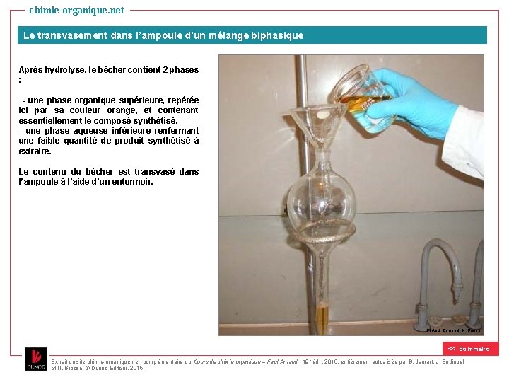 chimie-organique. net Le transvasement dans l’ampoule d’un mélange biphasique Après hydrolyse, le bécher contient