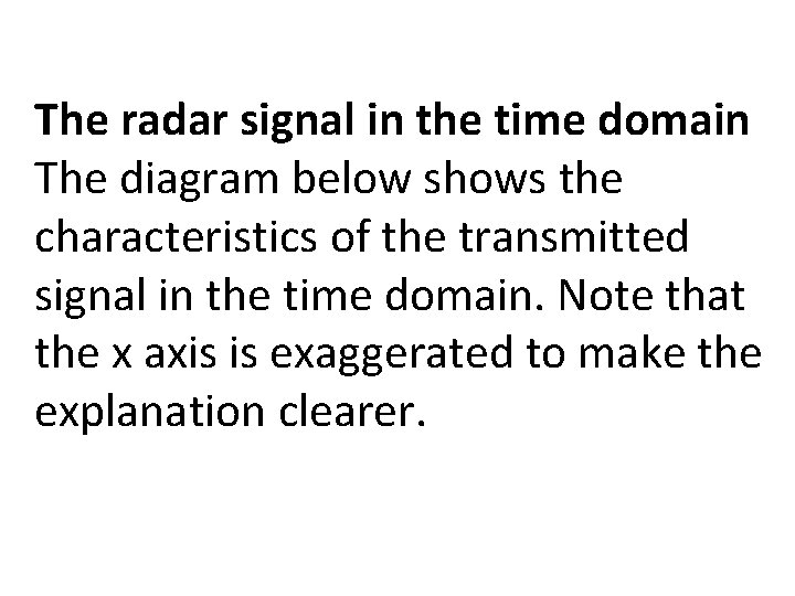 The radar signal in the time domain The diagram below shows the characteristics of