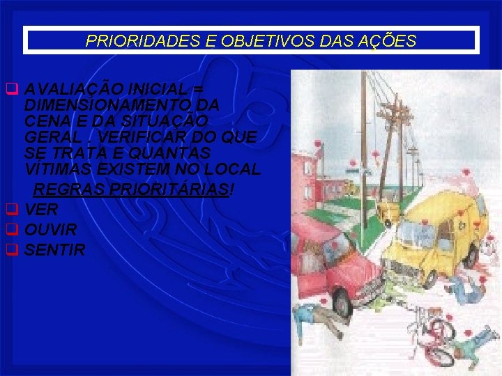 PRIORIDADES E OBJETIVOS DAS AÇÕES q AVALIAÇÃO INICIAL = DIMENSIONAMENTO DA CENA E DA