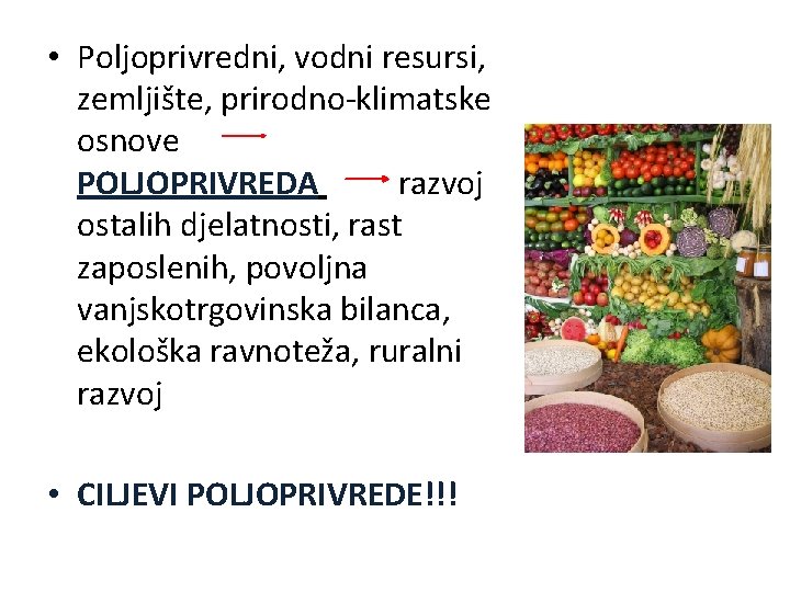  • Poljoprivredni, vodni resursi, zemljište, prirodno-klimatske osnove POLJOPRIVREDA razvoj ostalih djelatnosti, rast zaposlenih,