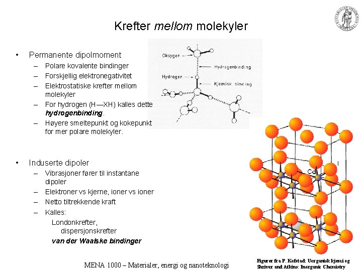 Krefter mellom molekyler • Permanente dipolmoment – Polare kovalente bindinger – Forskjellig elektronegativitet –