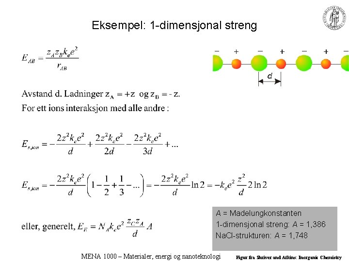 Eksempel: 1 -dimensjonal streng A = Madelungkonstanten 1 -dimensjonal streng: A = 1, 386