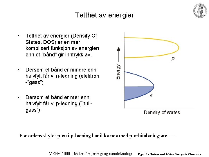 Tetthet av energier • Tetthet av energier (Density Of States, DOS) er en mer