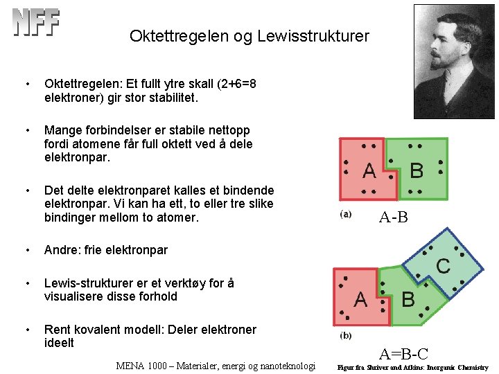 Oktettregelen og Lewisstrukturer • Oktettregelen: Et fullt ytre skall (2+6=8 elektroner) gir stor stabilitet.