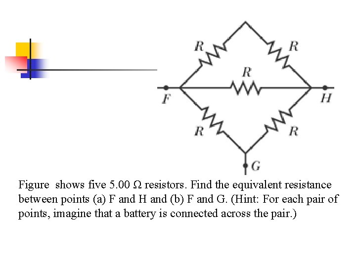 Figure shows five 5. 00 Ω resistors. Find the equivalent resistance between points (a)