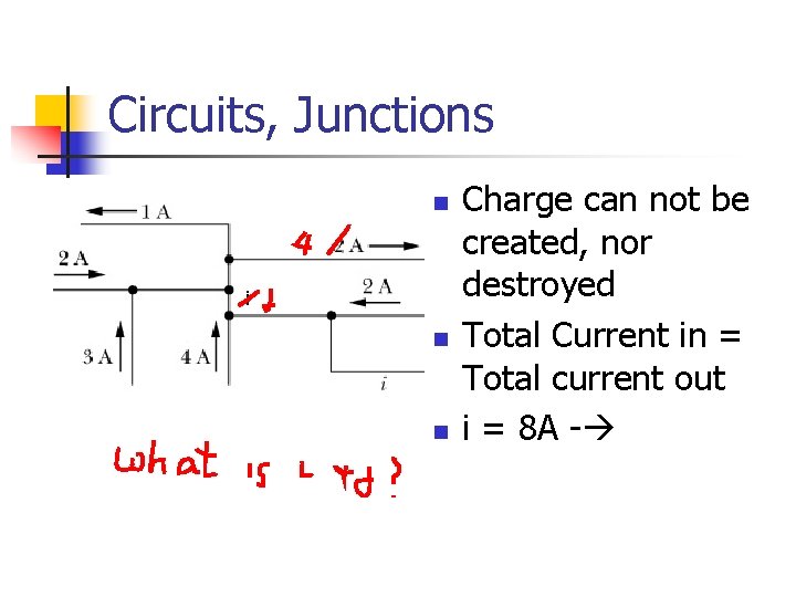 Circuits, Junctions n i n n Charge can not be created, nor destroyed Total