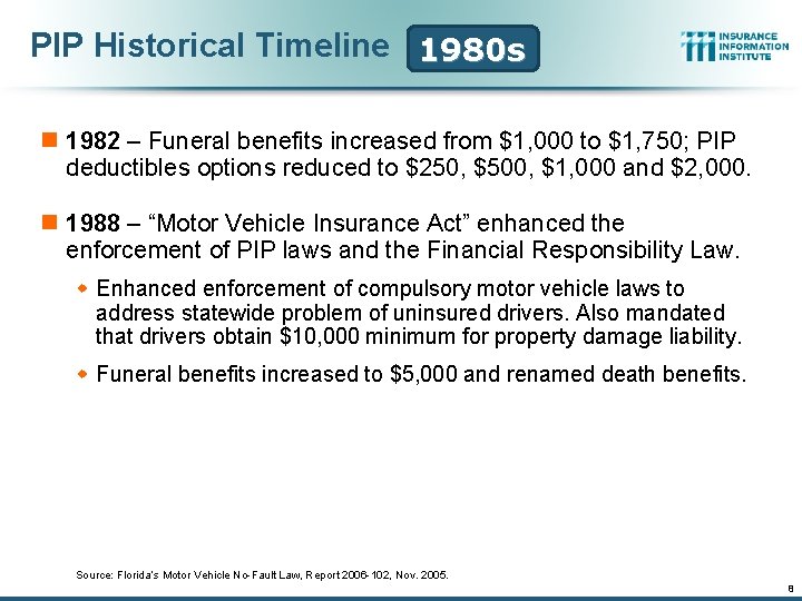 PIP Historical Timeline 1980 s n 1982 – Funeral benefits increased from $1, 000