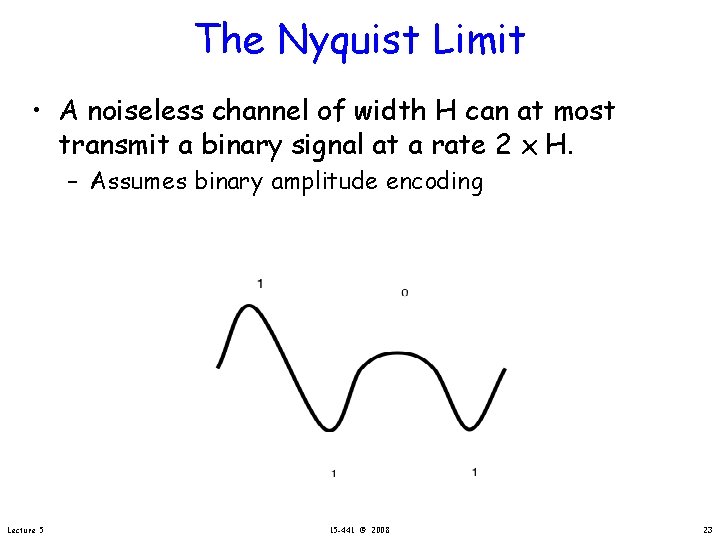 The Nyquist Limit • A noiseless channel of width H can at most transmit