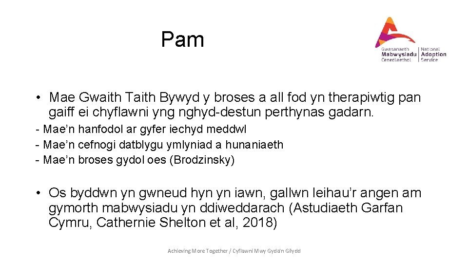 Pam • Mae Gwaith Taith Bywyd y broses a all fod yn therapiwtig pan