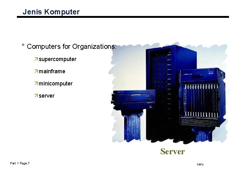 Jenis Komputer ° Computers for Organizations: ä supercomputer ä mainframe ä minicomputer ä server