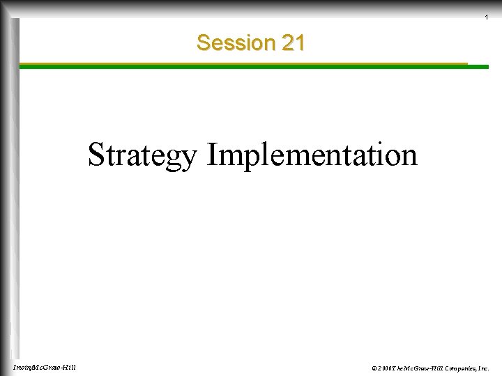 1 Session 21 Strategy Implementation Irwin/Mc. Graw-Hill © 2000 The Mc. Graw-Hill Companies, Inc.