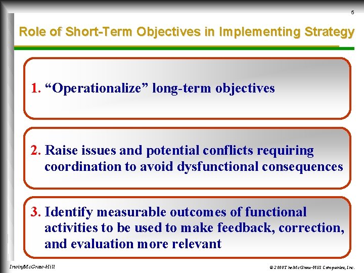 5 Role of Short-Term Objectives in Implementing Strategy 1. “Operationalize” long-term objectives 2. Raise