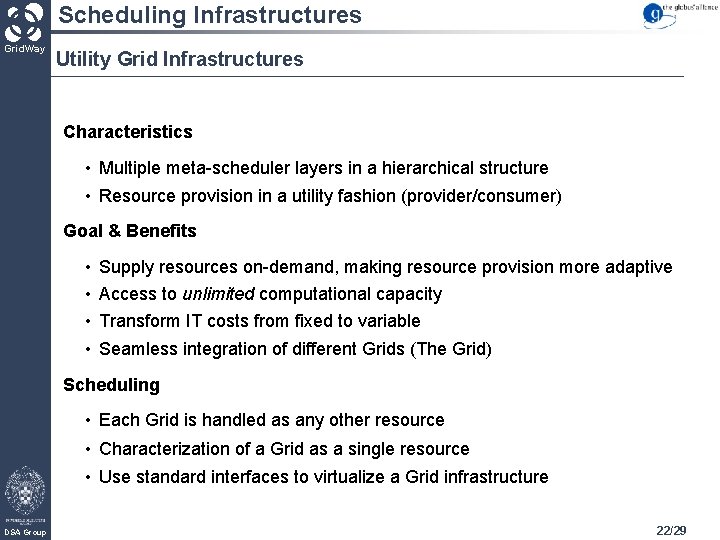 Scheduling Infrastructures Grid. Way Utility Grid Infrastructures Characteristics • Multiple meta-scheduler layers in a