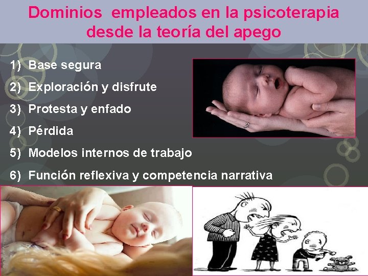 Dominios empleados en la psicoterapia desde la teoría del apego 1) Base segura 2)