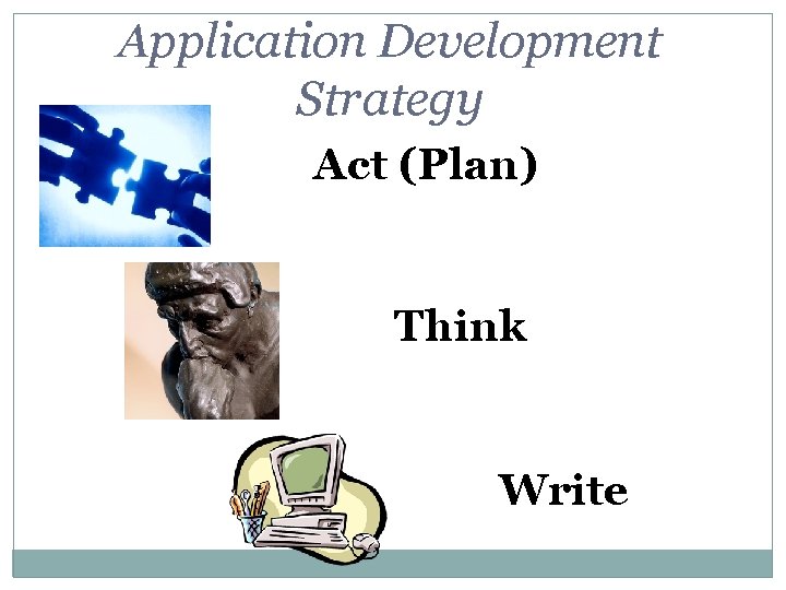 Application Development Strategy Act (Plan) Think Write 