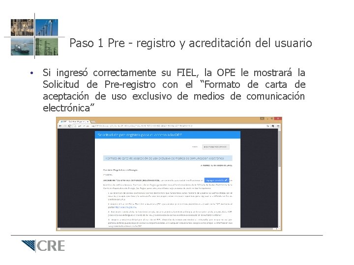 Paso 1 Pre - registro y acreditación del usuario • Si ingresó correctamente su Paso 1 Pre - registro y acreditación del usuario • Si ingresó correctamente su