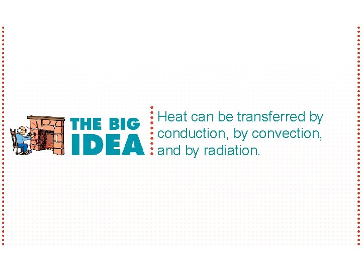 Heat can be transferred by conduction, by convection, and by radiation. 