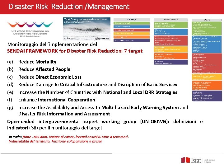 Disaster Risk Reduction /Management Monitoraggio dell’implementazione del SENDAI FRAMEWORK for Disaster Risk Reduction: 7
