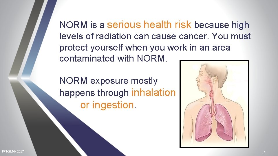 NORM is a serious health risk because high levels of radiation cause cancer. You