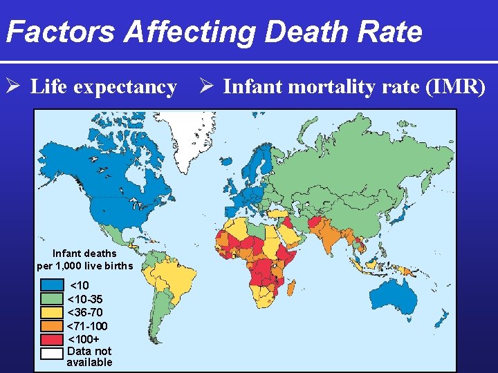 Factors Affecting Death Rate Ø Life expectancy Ø Infant mortality rate (IMR) Infant deaths