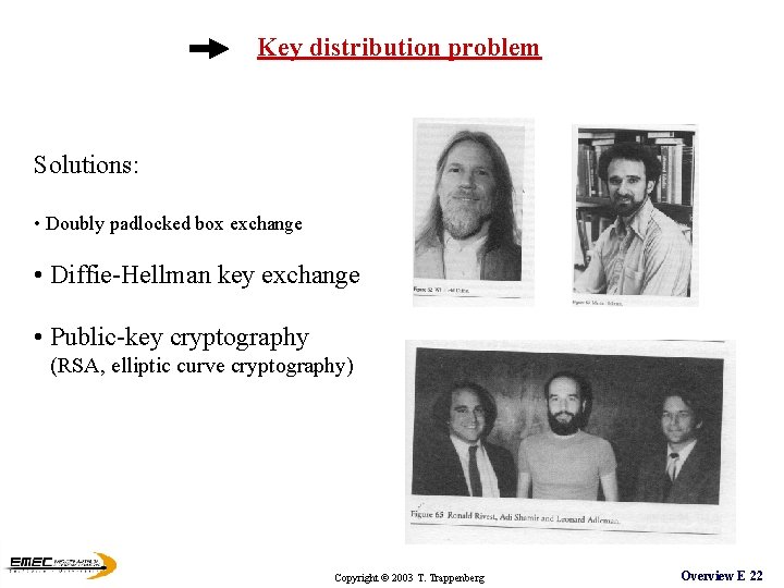 Key distribution problem Solutions: • Doubly padlocked box exchange • Diffie-Hellman key exchange • Key distribution problem Solutions: • Doubly padlocked box exchange • Diffie-Hellman key exchange •