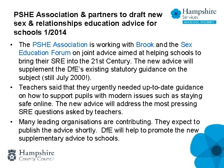 PSHE Association & partners to draft new sex & relationships education advice for schools