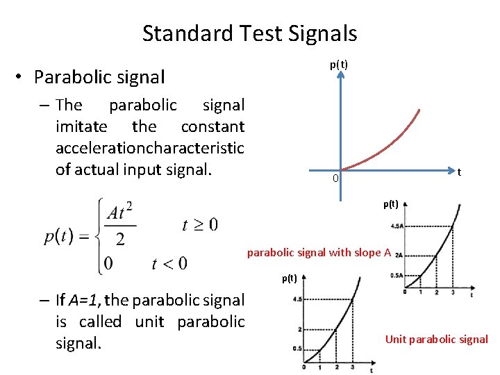 Standard Test Signals p(t) • Parabolic signal – The parabolic signal imitate the constant