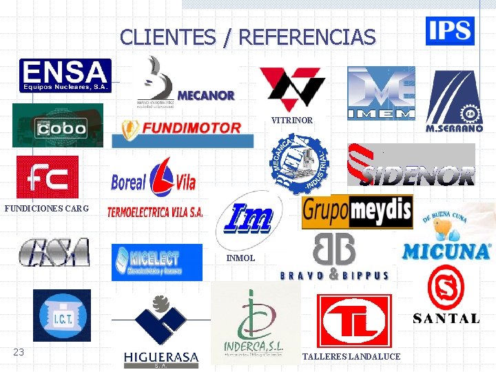 CLIENTES / REFERENCIAS VITRINOR FUNDICIONES CARG INMOL 23 TALLERES LANDALUCE CLIENTES / REFERENCIAS VITRINOR FUNDICIONES CARG INMOL 23 TALLERES LANDALUCE