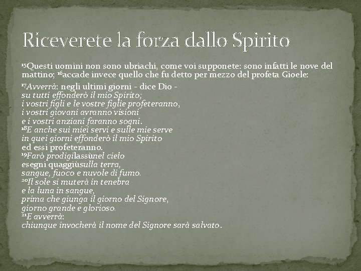 Riceverete la forza dallo Spirito 15 Questi uomini non sono ubriachi, come voi supponete: