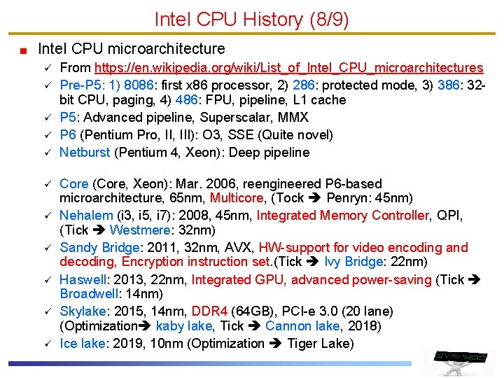 Intel CPU History (8/9) Intel CPU microarchitecture ü ü ü From https: //en. wikipedia. Intel CPU History (8/9) Intel CPU microarchitecture ü ü ü From https: //en. wikipedia.