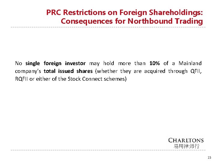 PRC Restrictions on Foreign Shareholdings: Consequences for Northbound Trading No single foreign investor may