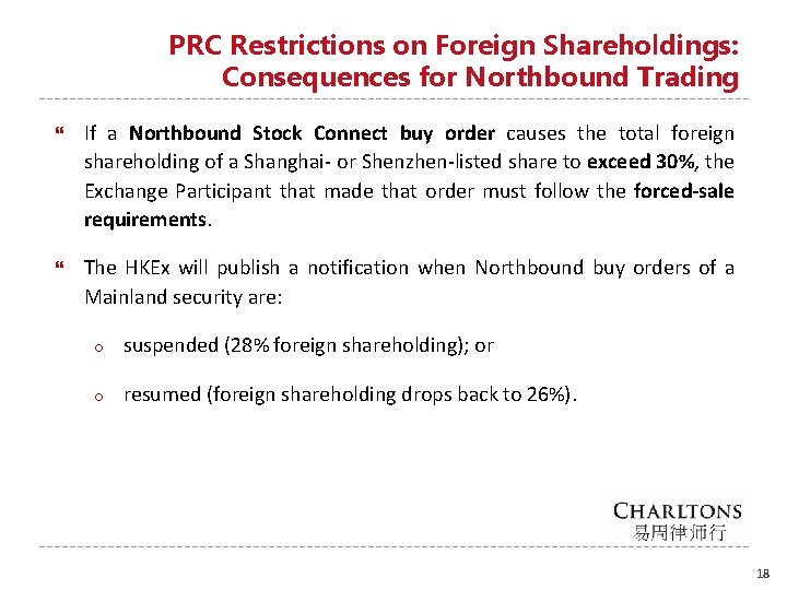 PRC Restrictions on Foreign Shareholdings: Consequences for Northbound Trading If a Northbound Stock Connect