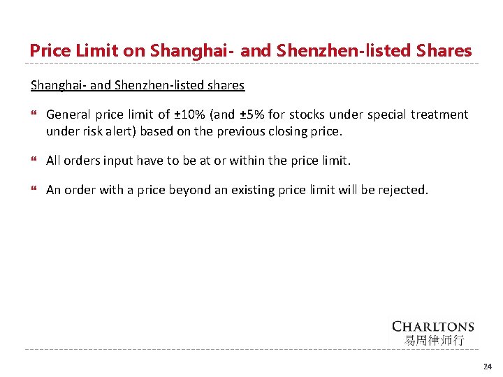 Price Limit on Shanghai- and Shenzhen-listed Shares Shanghai- and Shenzhen-listed shares General price limit