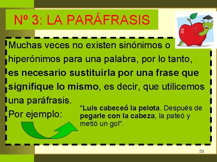 Nº 3: LA PARÁFRASIS Muchas veces no existen sinónimos o hiperónimos para una palabra, Nº 3: LA PARÁFRASIS Muchas veces no existen sinónimos o hiperónimos para una palabra,