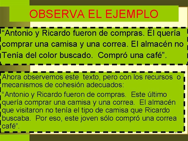 OBSERVA EL EJEMPLO “Antonio y Ricardo fueron de compras. Él quería comprar una camisa OBSERVA EL EJEMPLO “Antonio y Ricardo fueron de compras. Él quería comprar una camisa