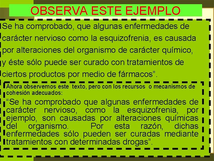 OBSERVA ESTE EJEMPLO Se ha comprobado, que algunas enfermedades de carácter nervioso como la OBSERVA ESTE EJEMPLO Se ha comprobado, que algunas enfermedades de carácter nervioso como la