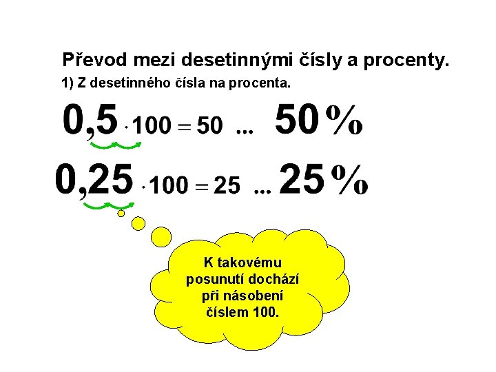 Převod mezi desetinnými čísly a procenty. 1) Z desetinného čísla na procenta. V matematickém