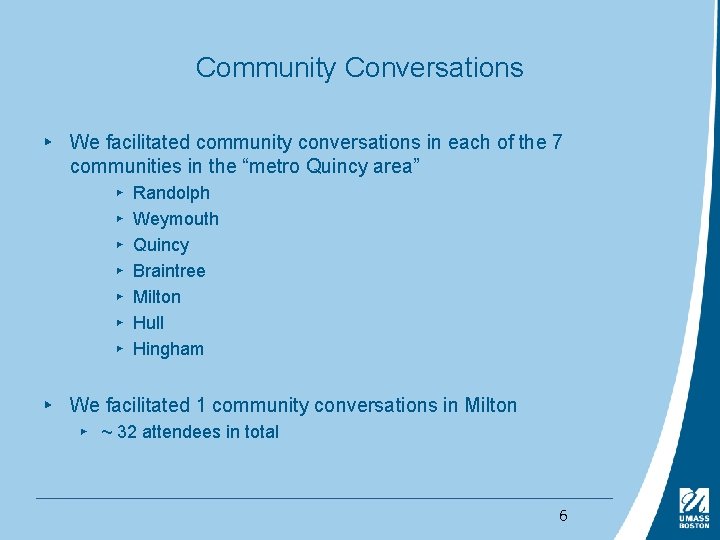 Community Conversations ▸ We facilitated community conversations in each of the 7 communities in