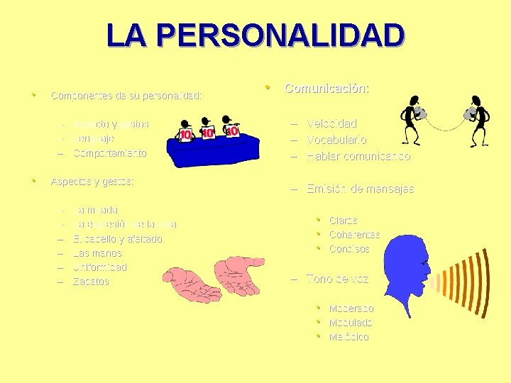 LA PERSONALIDAD • Componentes de su personalidad: – – – • Aspecto y gestos